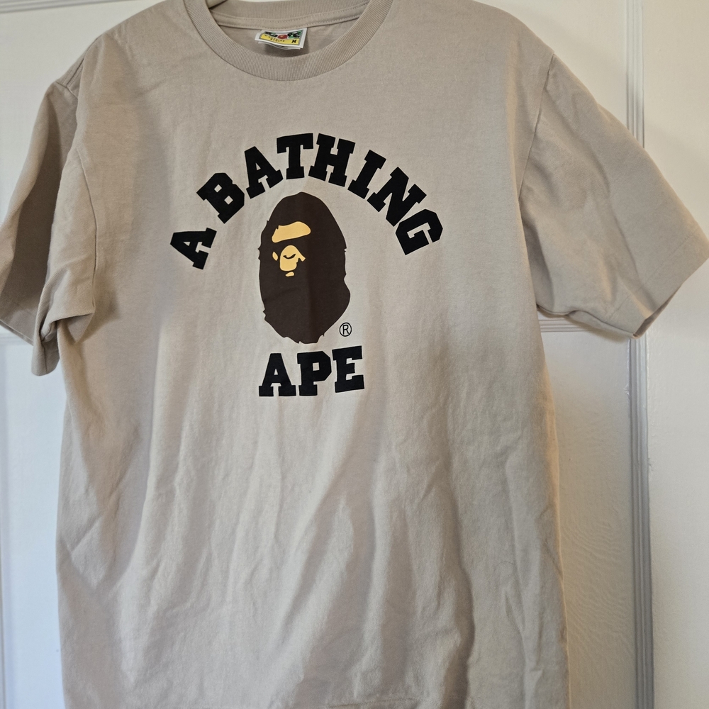 A BATHING APE Classic Logo Tee in Light Beige